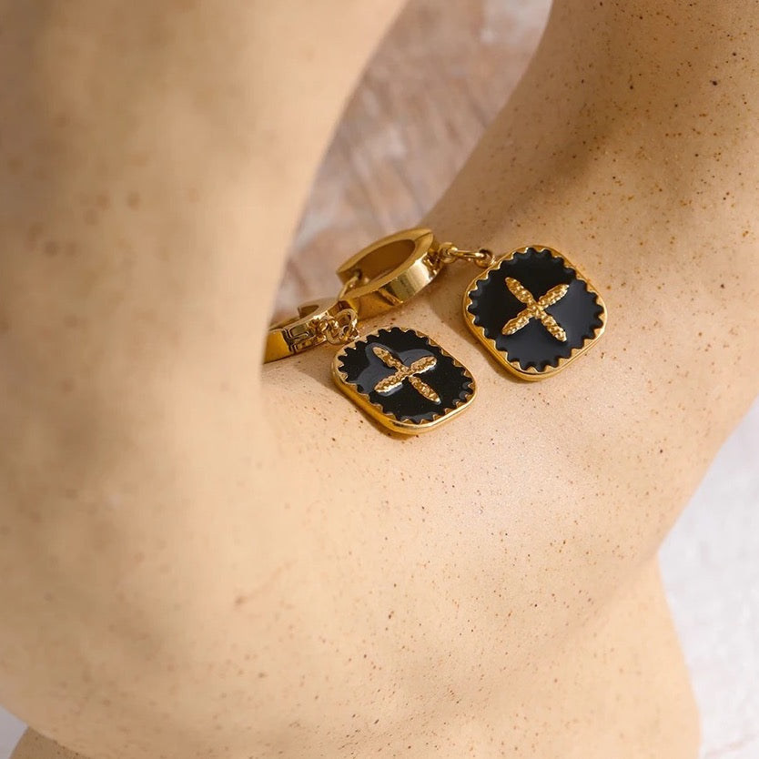 Gold Cross Huggie Earrings