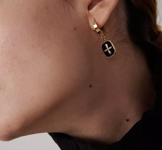 Gold Cross Huggie Earrings