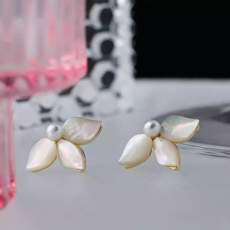 Shell and Pearl Stud Earrings