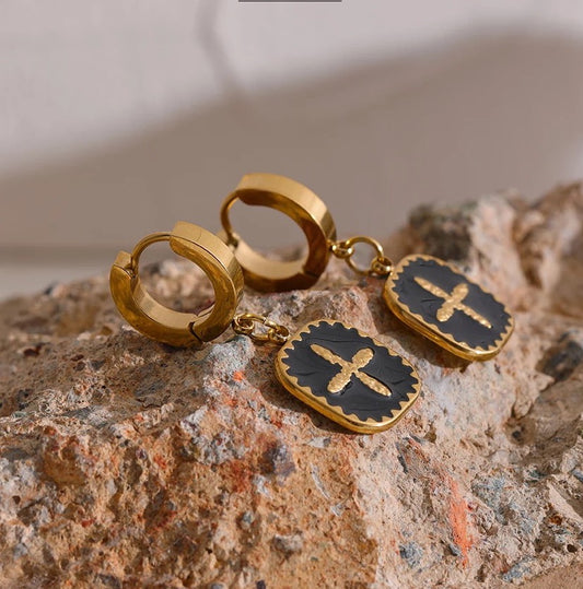 Gold Cross Huggie Earrings