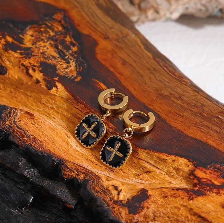 Gold Cross Huggie Earrings