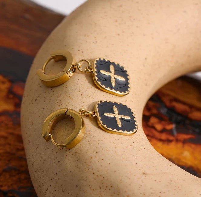 Gold Cross Huggie Earrings